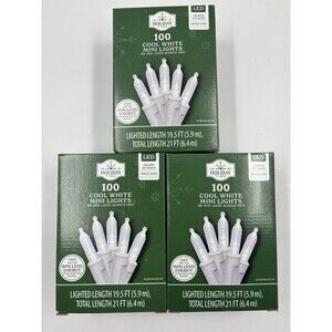 Holiday Time 100 LED Mini Christmas Lights White Wire  3 BOXES Cool White